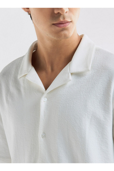 FAV Textured Camp Collar Shirt with Short Sleeves