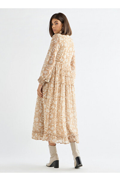 FAV Floral Print Midi Shirt Dress With Long Sleeves