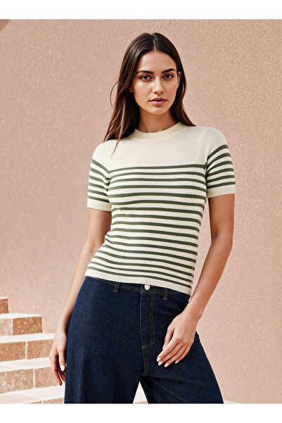 FAV Striped Knit Top with Short Sleeves