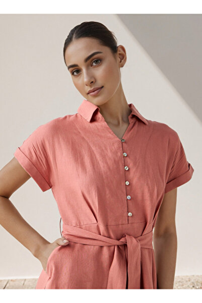 FAV Shirt Midi Dress with Waist Tie-Up