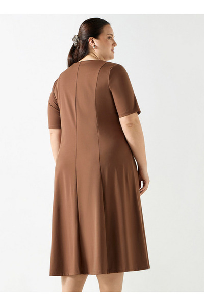 Ulla Popken Plus Size Solid Midi Dress With Short Sleeves And Zip Closure