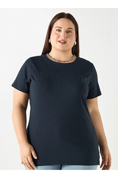 Ulla Popken Plus Size Ulla Popken Embellished T-shirt with Short Sleeves