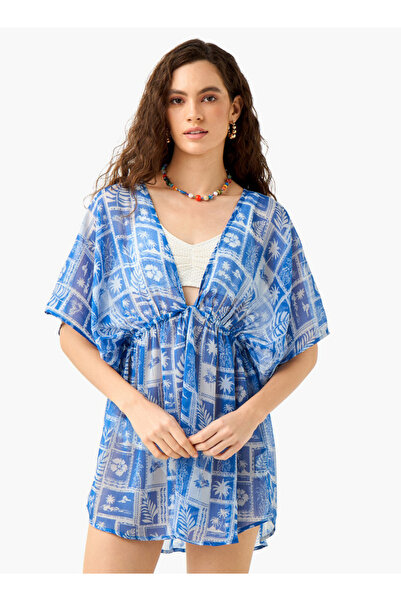 FAV غطاء بطبعة زهور مع تفاصيل ربطة عنق