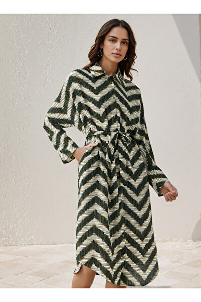 FAV فستان عمل قطني مطبوع بحاشية عالية ومنخفضة