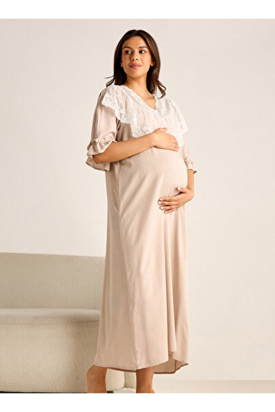 FAV Lace Detail Maternity Night Gown with 3/4 Sleeves