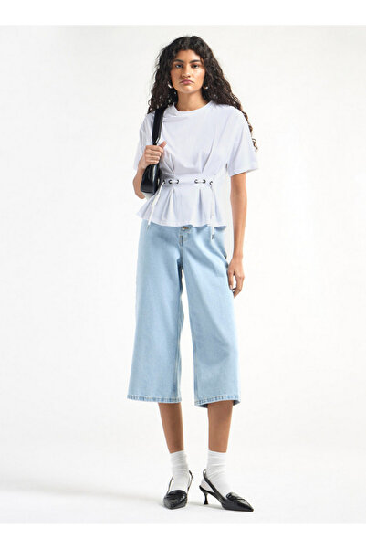 FAV Pleated Top with Short Sleeves and Crew Neck