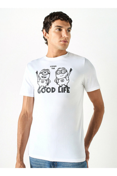 SP Characters Minions Print T-shirt with Crew Neck and Short Sleeves