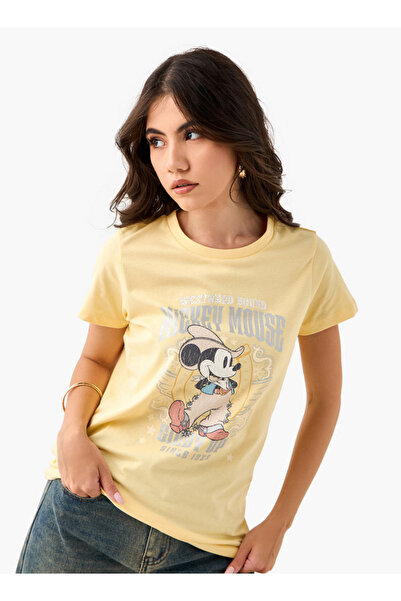 SP Characters Mickey Mouse Print T-shirt with Crew Neck