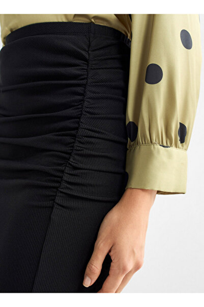 FAV Ruched Detail Midi Pencil Skirt With Slit