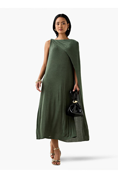 Iconic فستان كيب ميدي بدون أكمام ورقبة دائرية