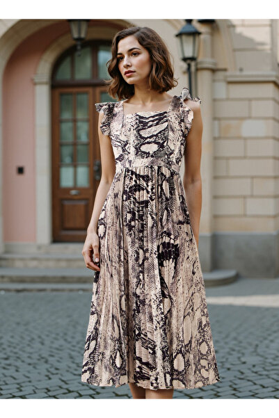 FAV فستان ميدي مطوي بأكمام مكشكشة