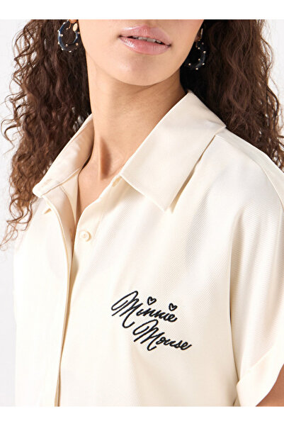 SP Characters Minnie Mouse Embroidered Shirt With Collar And Short Sleeves