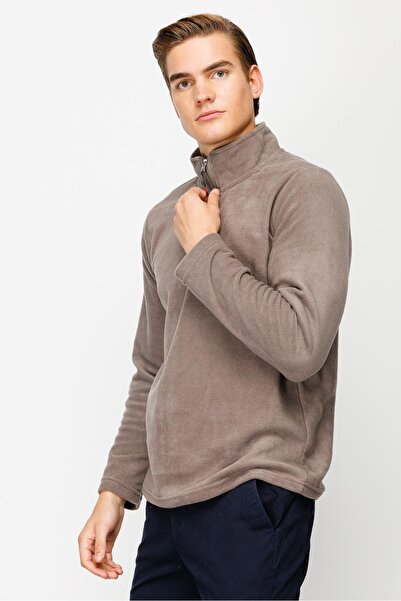 İgs Men's Light Brown Half Zip Fleece