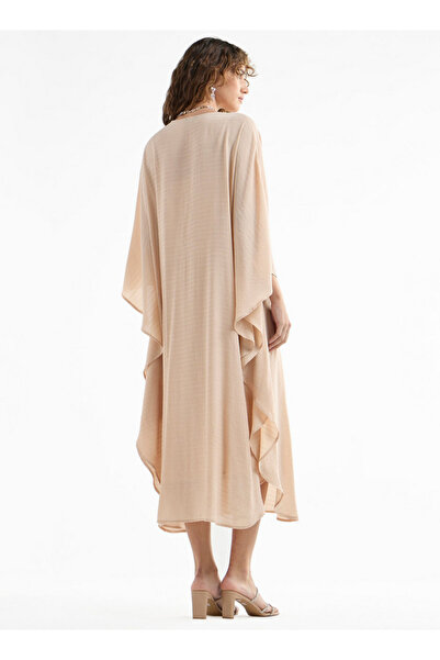 FAV Solid Midi Kaftan Dress With Long Sleeves And Lace Detail