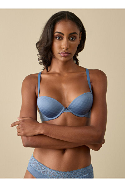 FAV Textured Balconette Bra with Hook and Eye Closure