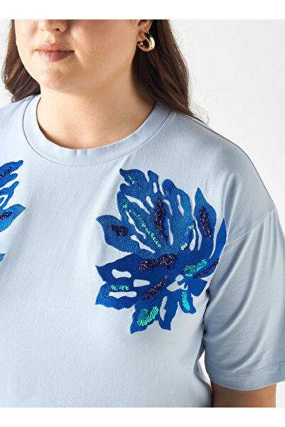 Ulla Popken Plus Size Ulla Popken Embroidered T-shirt with Short Sleeves