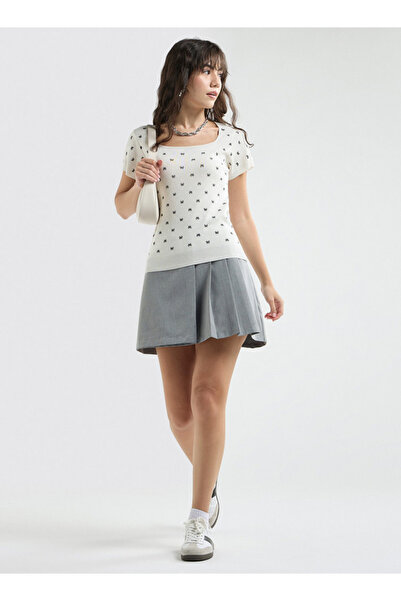 FAV Textured Square Neck T-shirt with Short Sleeves