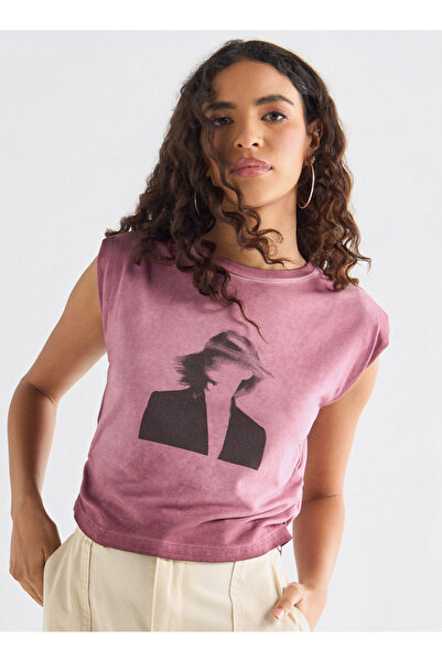 FAV Printed Sleeveless T-shirt with Ruched Detail