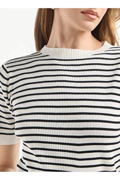 FAV Striped High Neck T-shirt With Short Sleeves