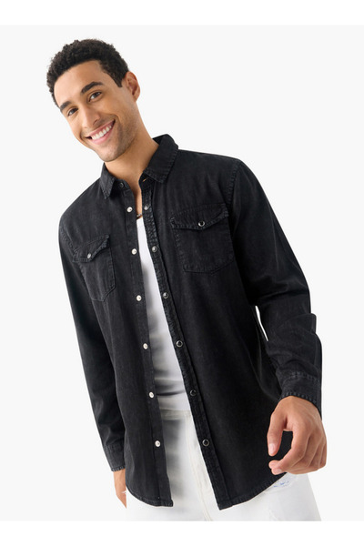 Lee Cooper قميص جينز لي كوبر بقصّة عادية مع جيوب وأكمام طويلة