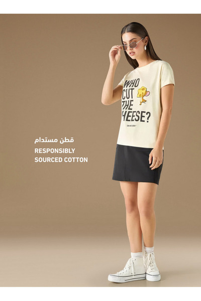 SP Characters Jerry Print T-shirt with Crew Neck and Short Sleeves