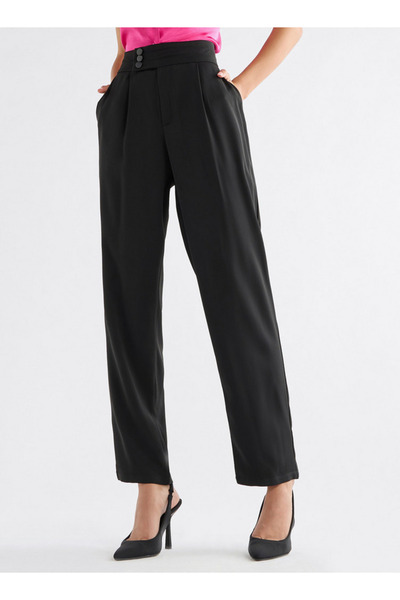 FAV Solid Pleat Detail Trousers with Button Closure