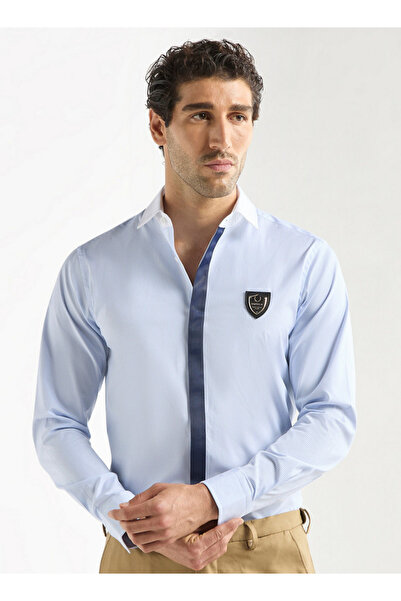 Emperor قميص مخطط مع ياقة متباينة وأكمام طويلة