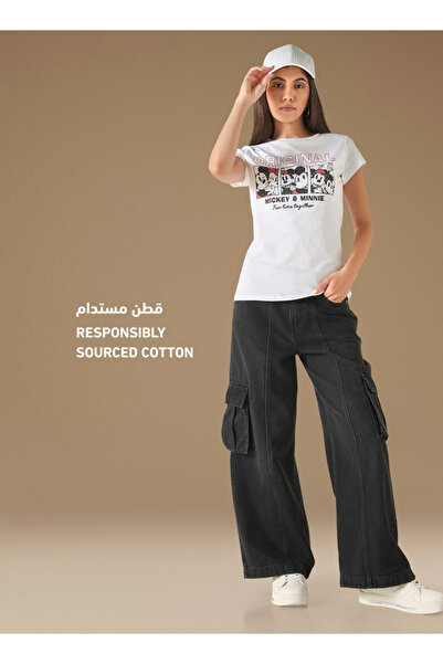 SP Characters Mickey And Minnie Mouse Print T-shirt With Short Sleeves