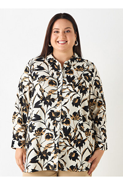 Ulla Popken Plus Size Floral Print Shirt With Button Closure