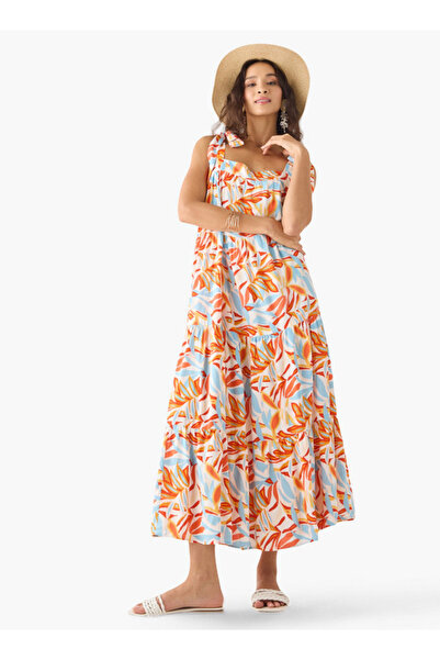 FAV فساتين ماكسي بدون أكمام بطبعة أوراق الشجر