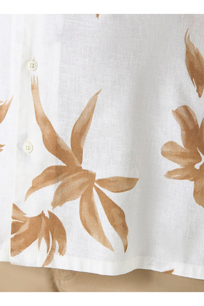 FAV Plus Size Regular Fit Floral Print Linen Blend Shirt with Shorts Sleeves