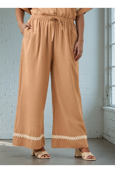 Ulla Popken Plus Size Lace Detail Wide Leg Pants With Pockets