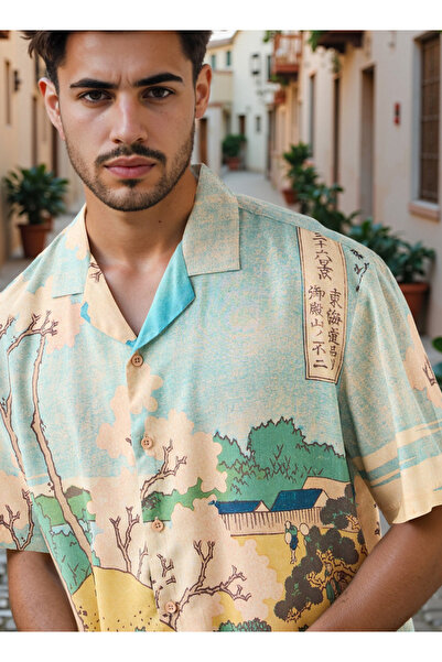 SP Characters Graphic Print Camp Collar Shirt with Short Sleeves