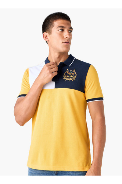 FAV تي شيرت بولو ملون بتفاصيل مطرزة وأكمام قصيرة