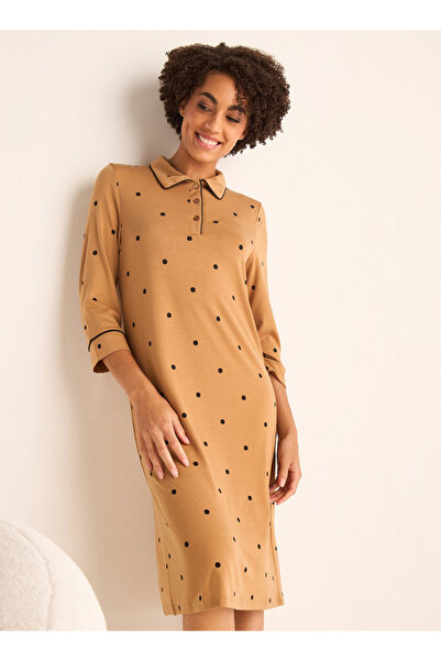 FAV Polka Dot Print Shirt Dress with 3/4 Sleeves