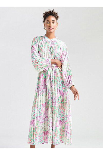 FAV فستان قميص ماكسي بطباعة كاملة وأكمام طويلة