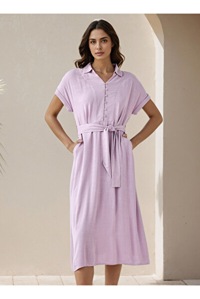 FAV Shirt Midi Dress with Waist Tie-Up