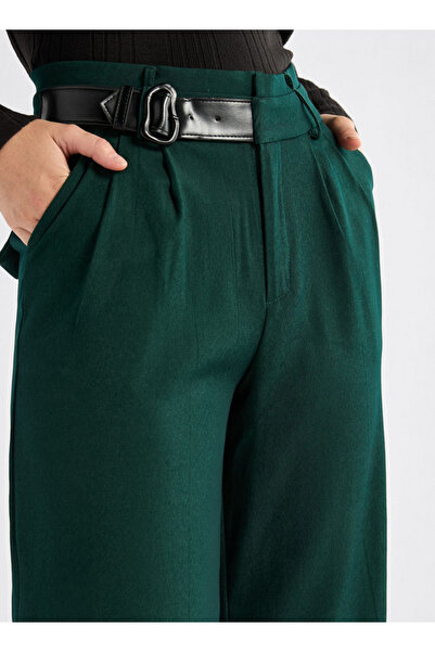 FAV Solid Belted Wide Leg Trousers with Pockets