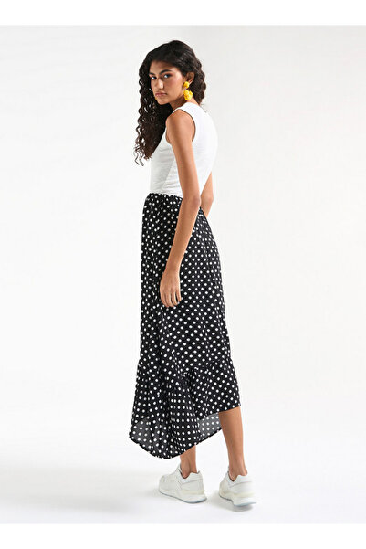 FAV Polka Dot Print Sleeveless Dress with Round Neck and Asymmetrical Hem