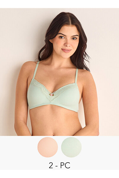 FAV طقم من قطعتين - حمالة صدر بتفاصيل دانتيل مع إغلاق بخطاف وعين