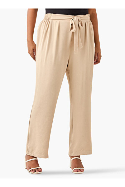 Ulla Popken Plus Size Ulla Popken Wide Leg Trousers with Tie-Up Waist