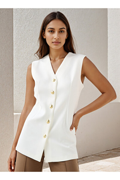 Iconic صدرية بدون أكمام بفتحة رقبة على شكل حرف V مع زر للإغلاق