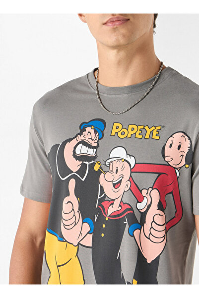 SP Characters Popeye Print Crew Neck T-shirt with Short Sleeves
