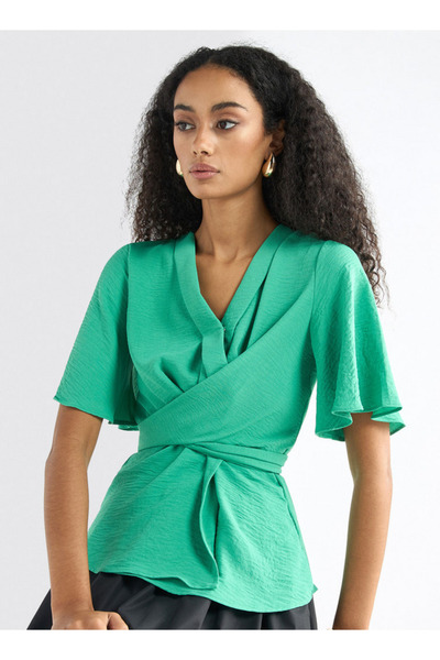 FAV V-neck Top with Flutter Sleeves and Knot Detail