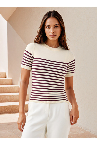 FAV Striped Knit Top with Short Sleeves
