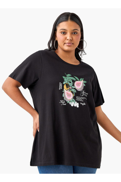 Ulla Popken تي شيرت Ulla Popken بطباعة جرافيكية مقاس كبير بأكمام قصيرة ورقبة ...