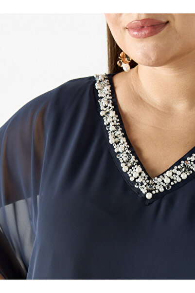 Ulla Popken Plus Size Embellished V-neck Top