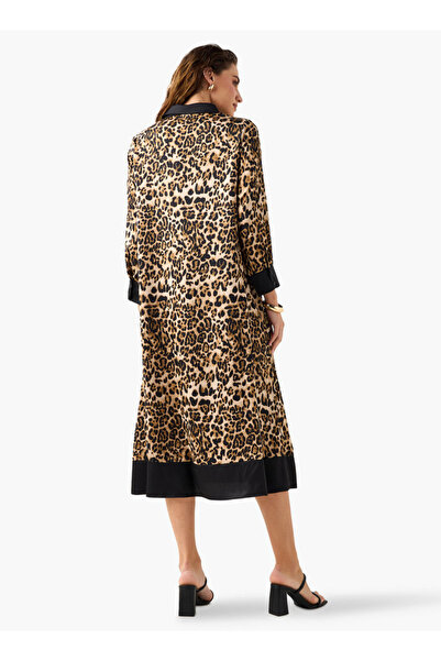 FAV Animal Print Midi Shirt Dress with Long Sleeves