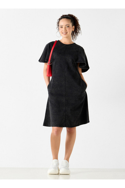 Lee Cooper Denim A-line Dress With Round Neck And Pocket