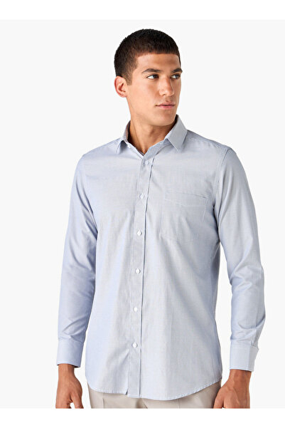 FAV قميص مخطط بقصّة عادية مع ياقة وأكمام طويلة